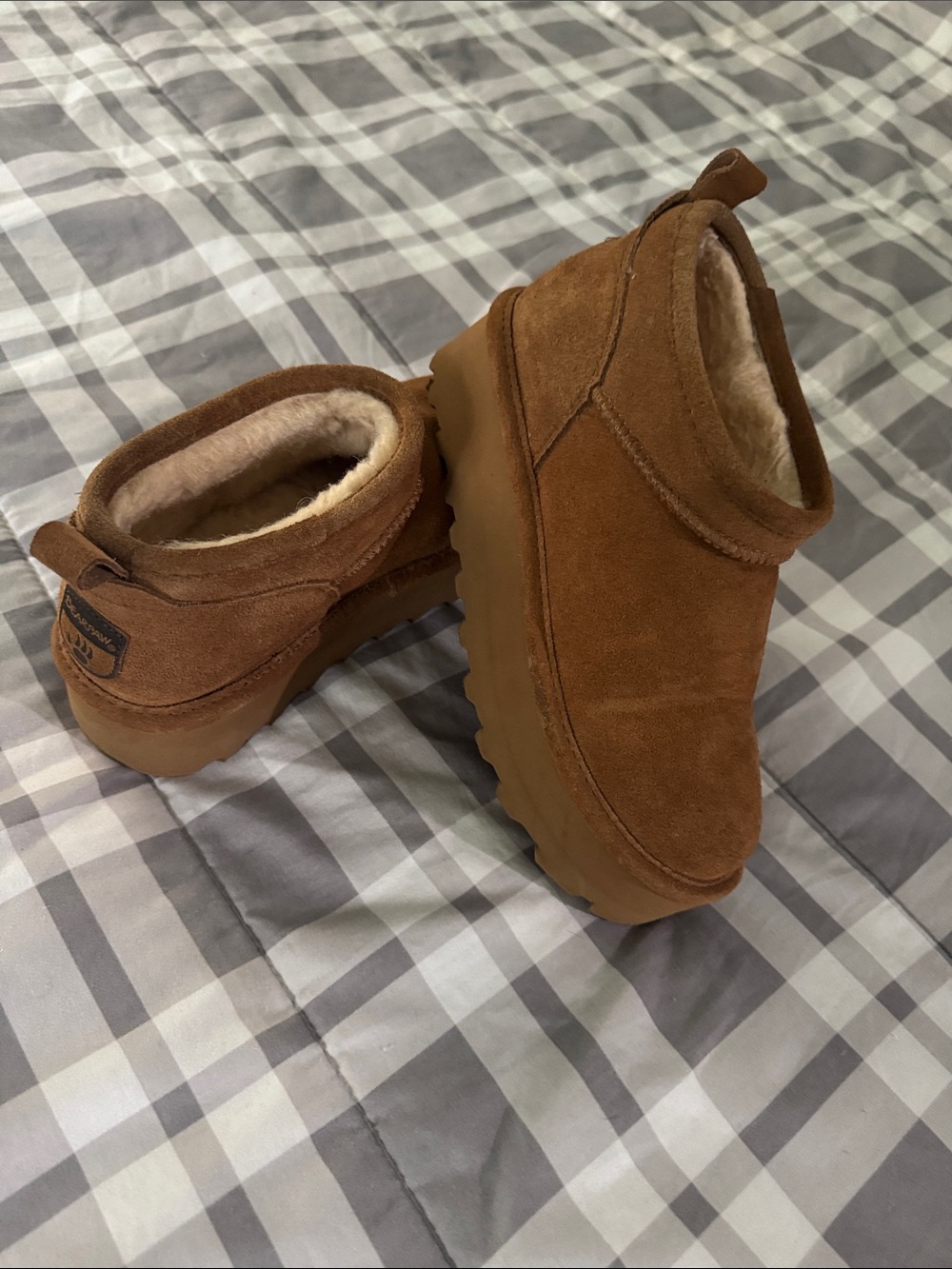 BearPaw Kids Chestnut Suede Slip-On Faux-Fur Lined Slippers